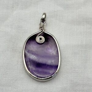 Large Amethyst & 925 Sterling Silver Bezel Wire Wrap Slide Pendant Statement